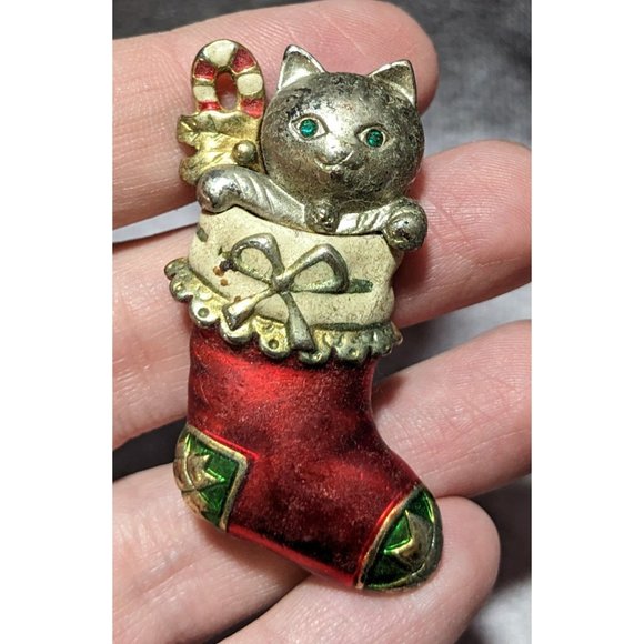 Vintage Danecraft Cat In Stocking Brooch - Picture 10 of 12